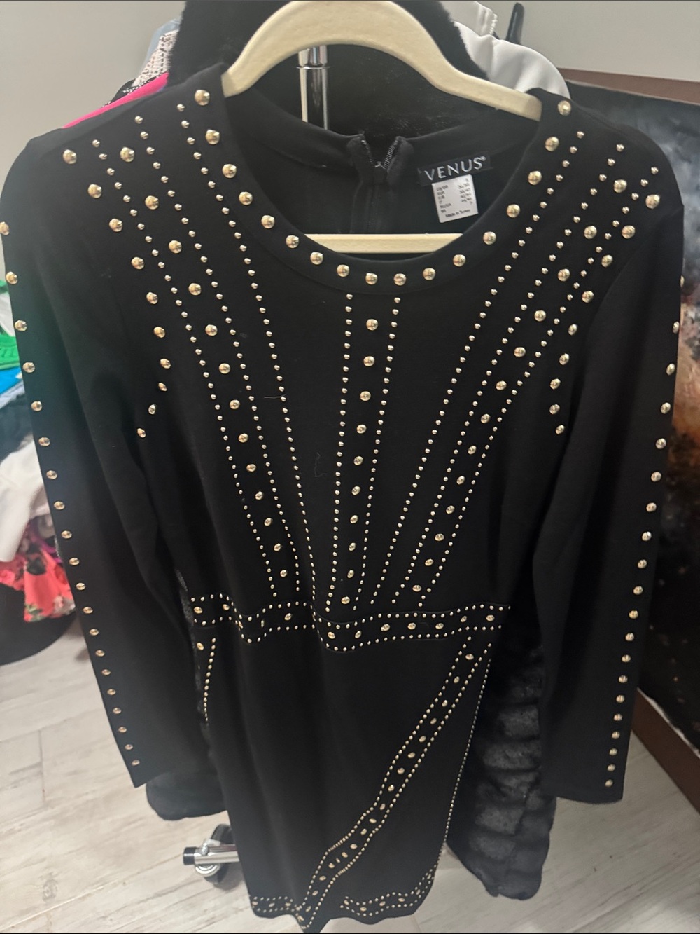 Size small VENUS Black Long Sleeve Studded Dress NNW